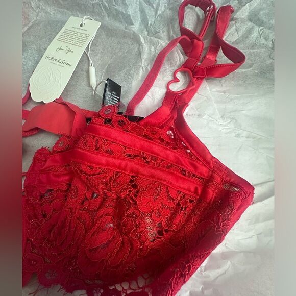 NWT For Love & Lemons Valentines Day Rosa Lace Red Heart Bra Size Small - Picture 4 of 10